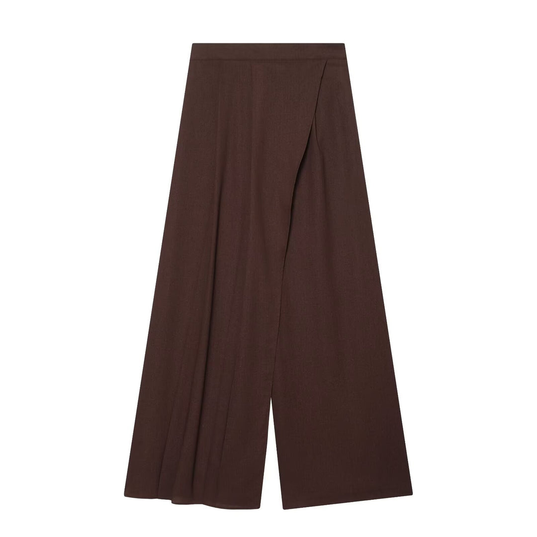 Damen elegante weite Hochbundhose mit asymmetrischem Schnitt EB
