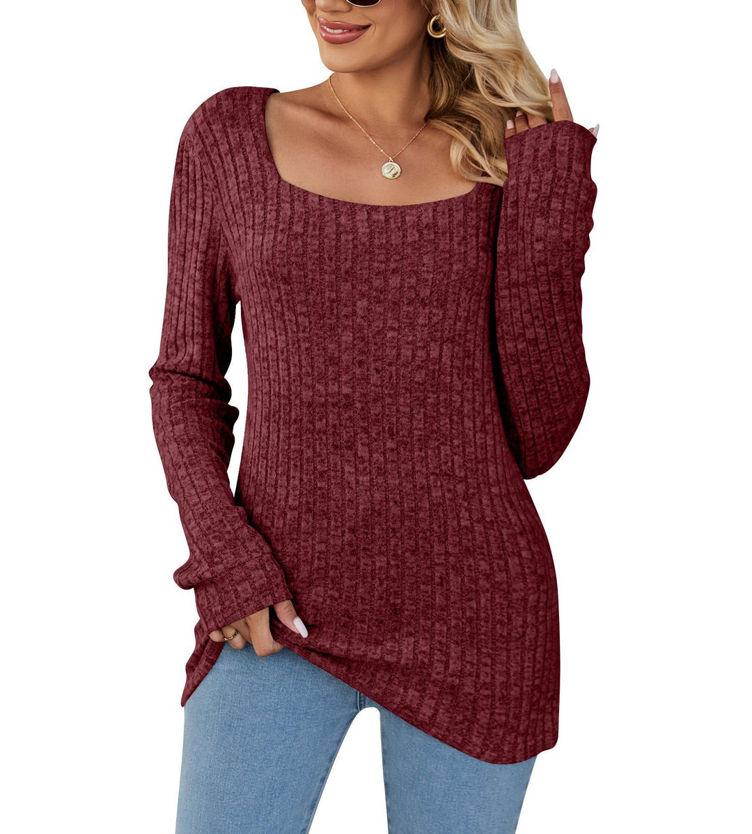 Damen lässiger Strickpullover mit weitem Schnitt und modernem Rippenmuster EB
