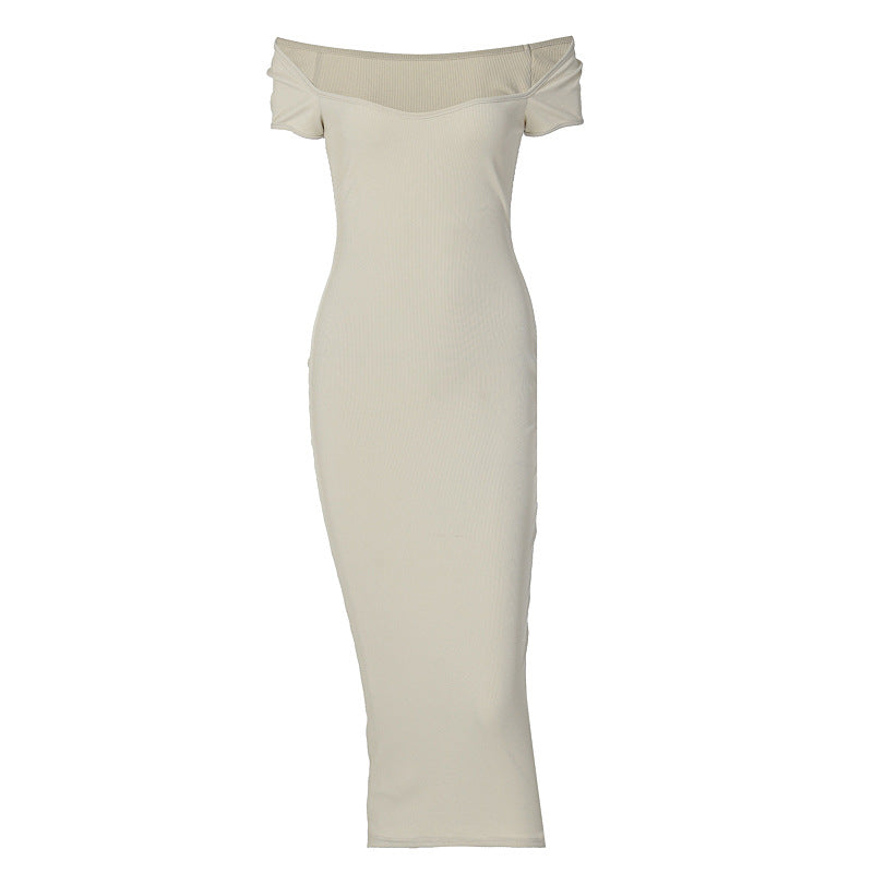 Damen Figurnahes Midi-Kleid mit schulterfreiem Design und eleganten Raffungseffekten EB