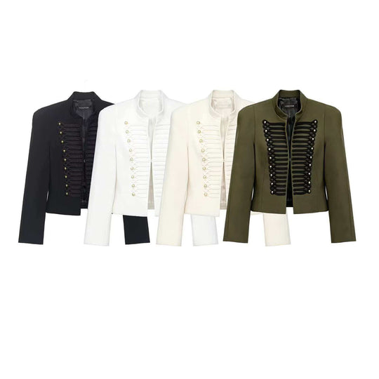 Damen nan militärisch inspirierte Kurzjacke mit Stehkragen und Zierkordeln EB