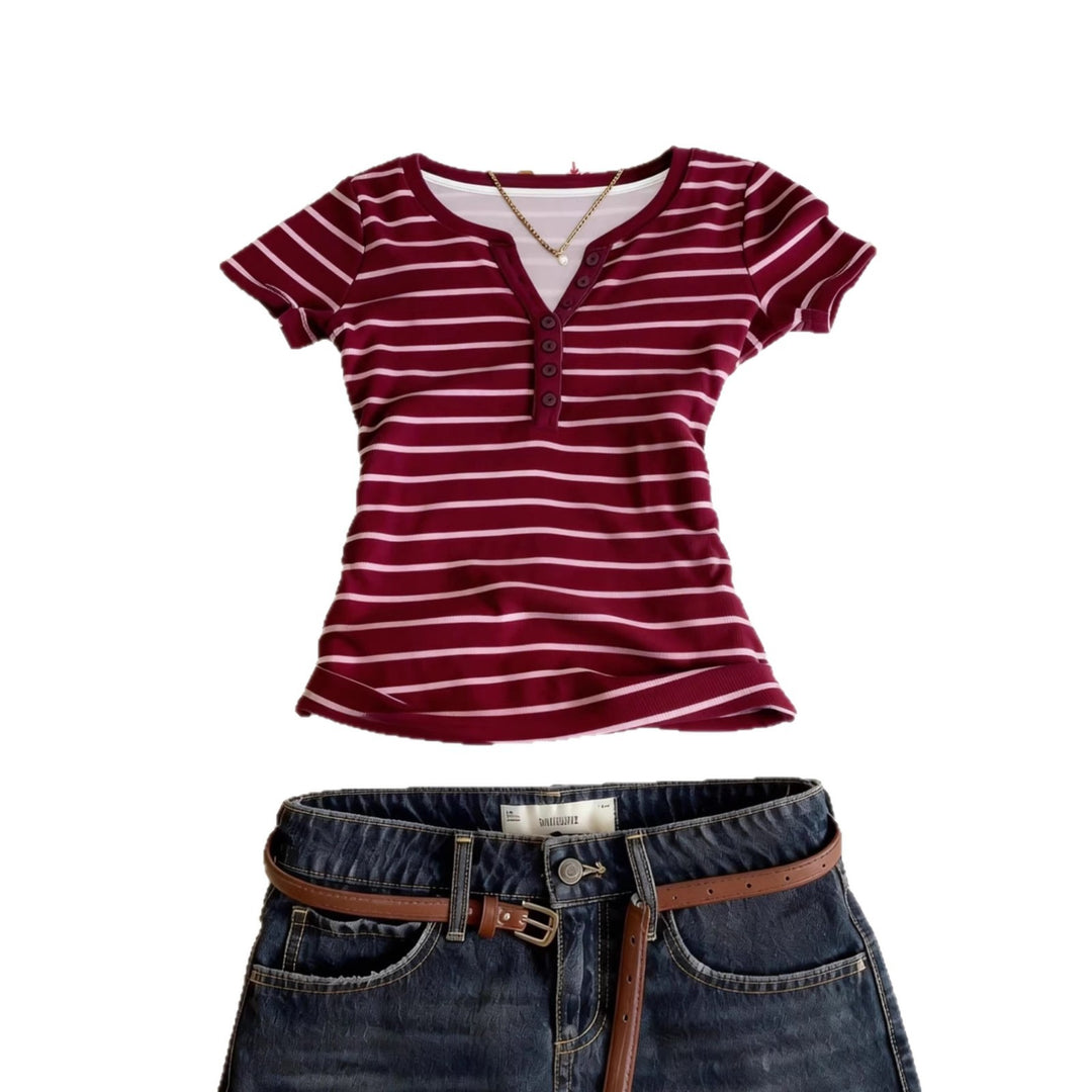 Damen Kurzarmshirt mit Knopfleiste EB