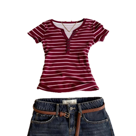 Damen Kurzarmshirt mit Knopfleiste EB