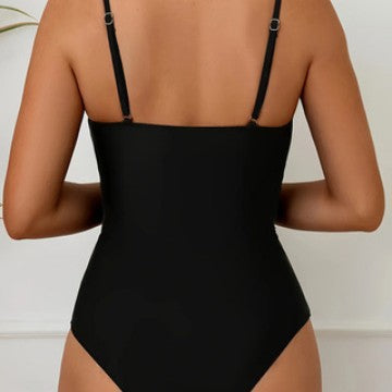 Damen Einteiler Badeanzug mit elegantem V-Ausschnitt und modischem Raffungselement EB