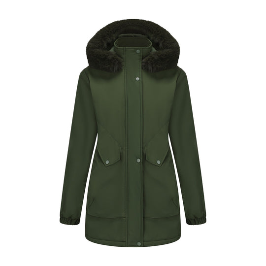 Damen wasserabweisende Parkajacke mit kuscheligem Kunstfellkragen EB
