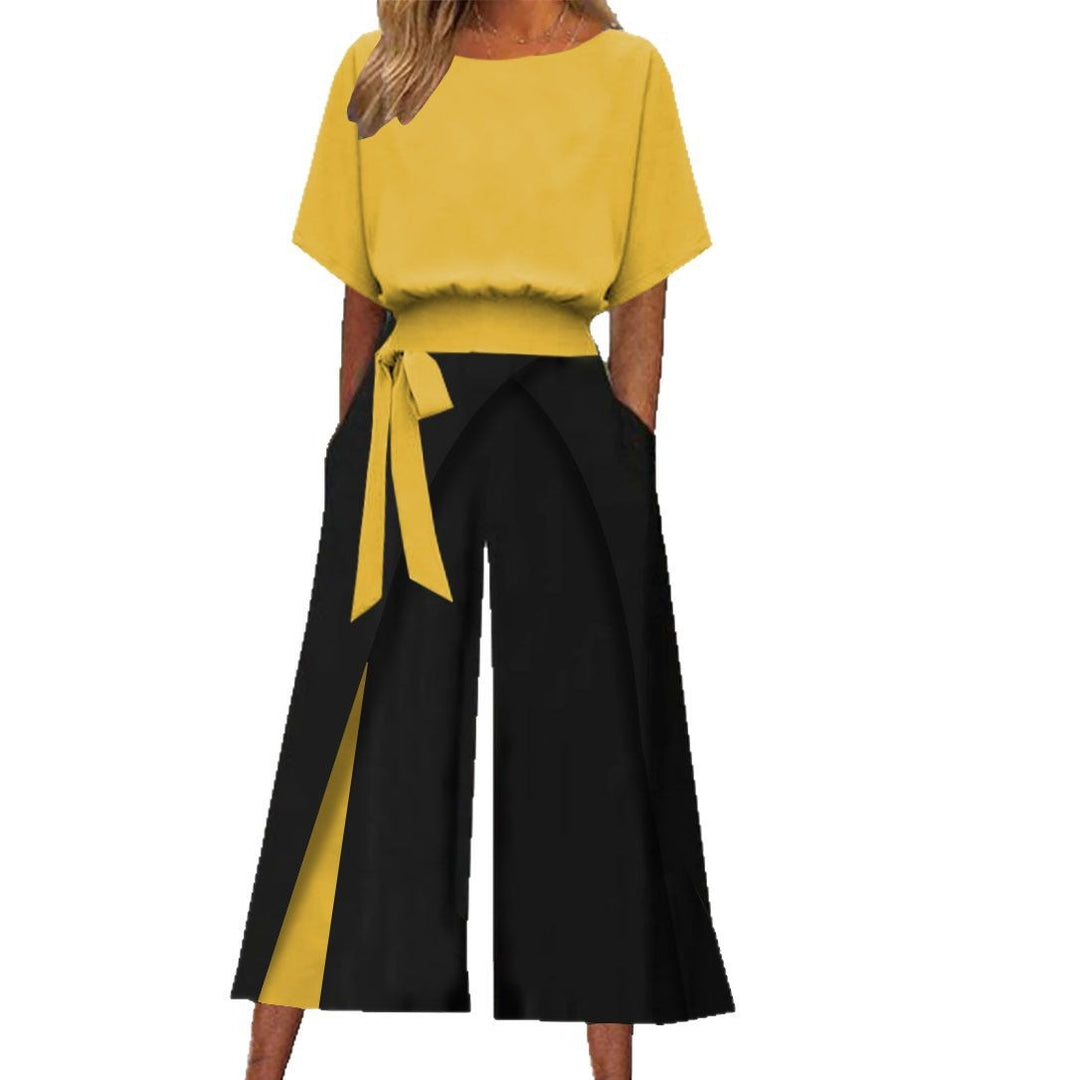 Damen Modische Culotte mit hohem Bund und Bindegürtel EB