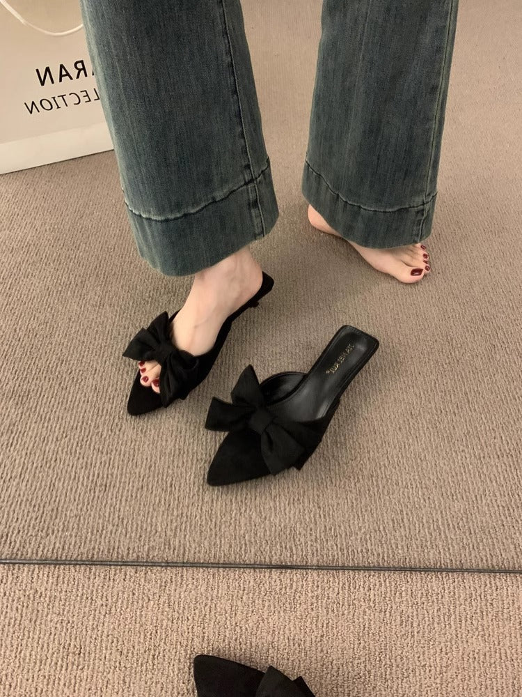 Damen elegante Pantolette mit dekorativem Schleifenapplikation EB