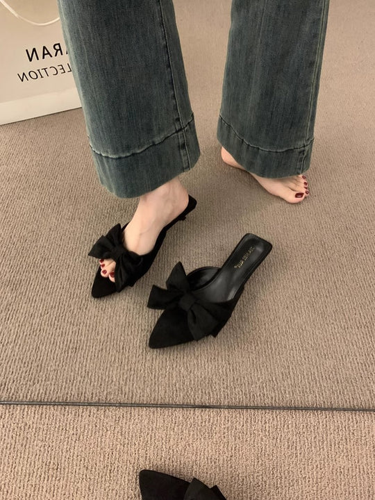 Damen elegante Pantolette mit dekorativem Schleifenapplikation EB