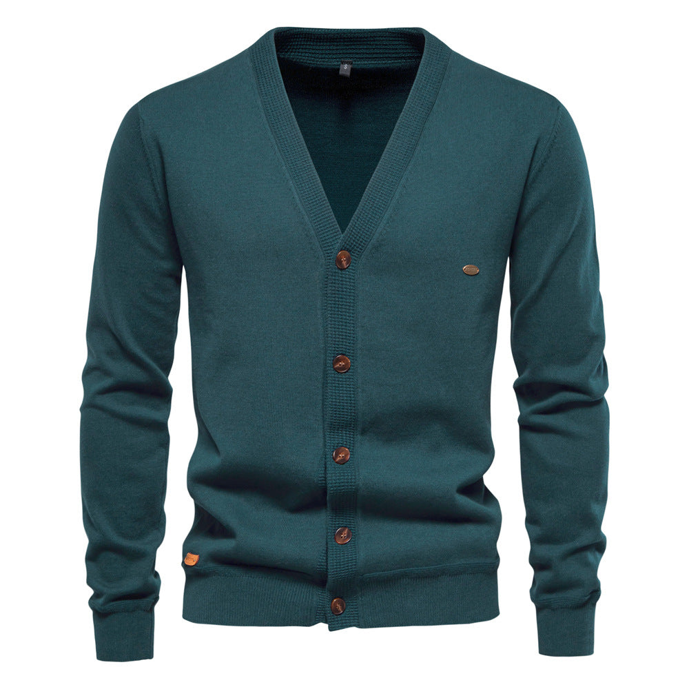 Herren Strickjacke mit V-Ausschnitt und modischen Holzknöpfen EB