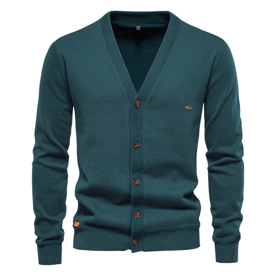 Herren Strickjacke mit V-Ausschnitt und modischen Holzknöpfen EB