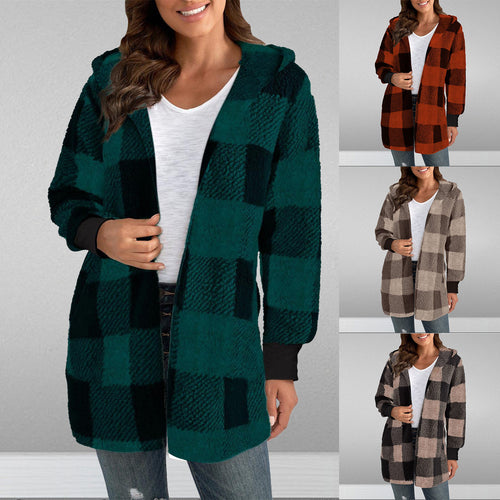 Damen Kuschelige Oversized Jacke mit Kapuze EB