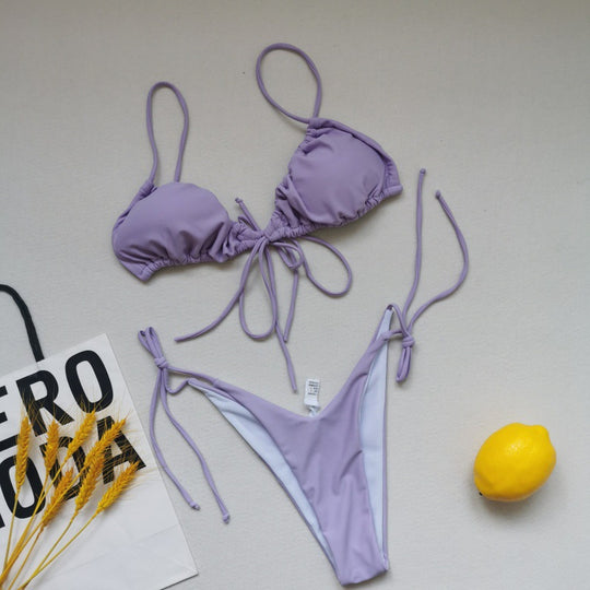 Damen Triangel-Bikini mit verstellbaren Schnürungen und kontrastierenden Akzenten EB