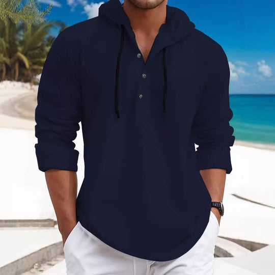 Herren lässiges Kapuzenshirt mit Knopfleiste und atmungsaktiver Struktur EB