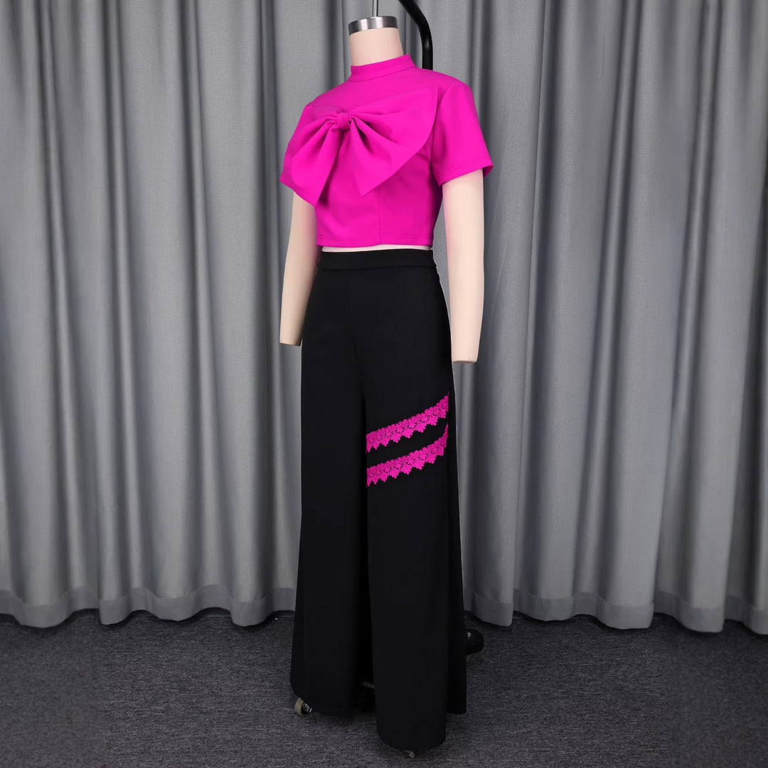 Damen Modische kurzärmlige Bluse mit dekorativem Schleifen-Detail EB