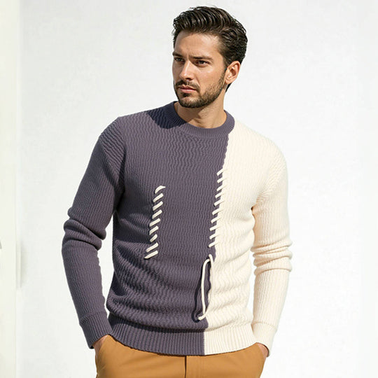 Herren Pullover mit kreativem Strukturdesign und Kontraststreifen EB