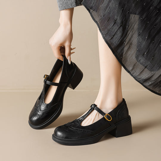 Damen Ballerinas mit modischem Riemen und stilvollem Blockabsatz EB