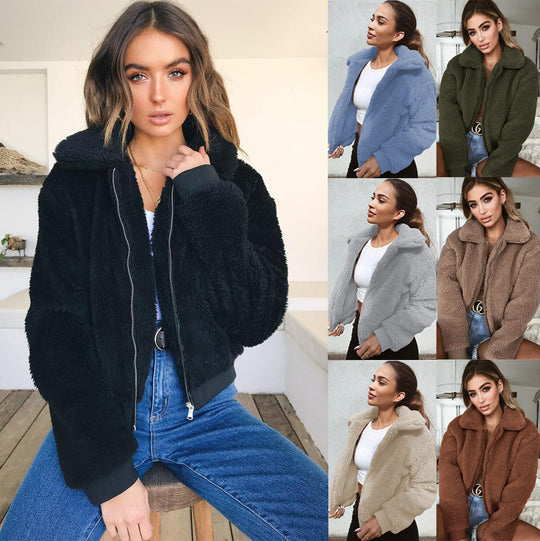 Damen Kuschelige Teddyjacke mit hohem Kragen EB
