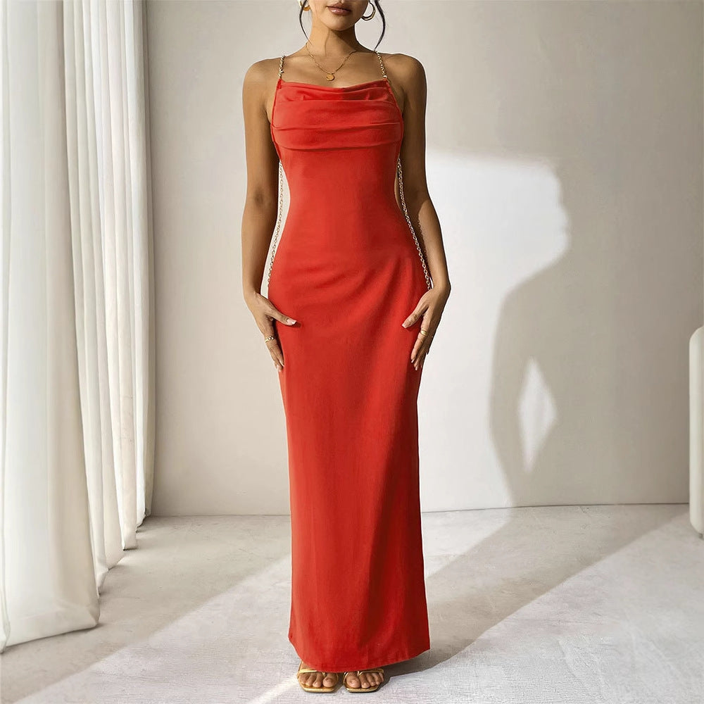 Damen Elegantes Langarm-Maxikleid mit tiefem V-Ausschnitt und zarten Rüschendetails EB