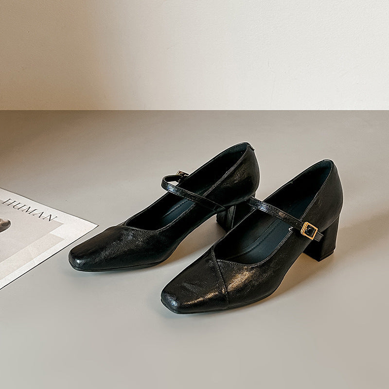 Damen Mary Jane Pumps mit Blockabsatz und eleganter Schnalle EB