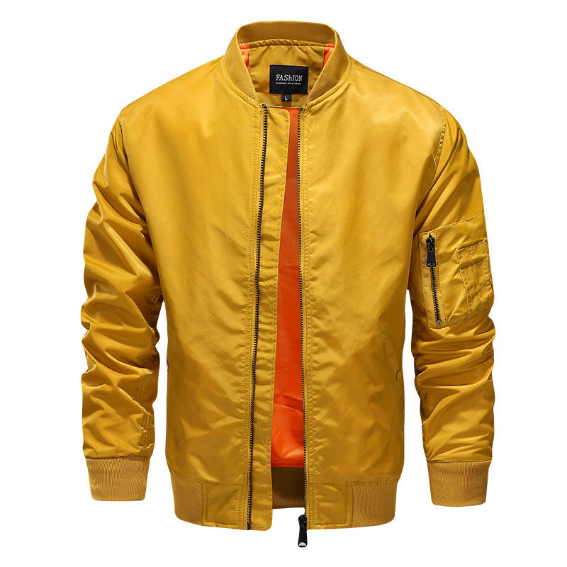 Herren Bomberjacke im Aviator‑Stil mit kontrastiertem Innenfutter und Utility-Ärmeltasche EB