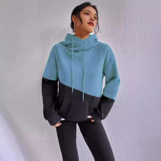 Damen lässiger Kapuzenpullover mit Farbblock-Design EB