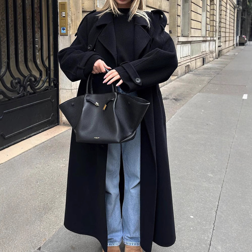 Damen Oversize Wintermantel mit elegantem Revers und praktischen Taschen EB