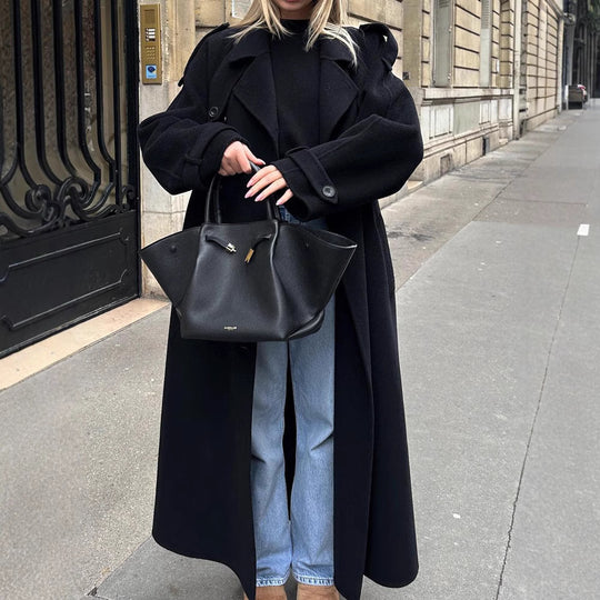 Damen Oversize Wintermantel mit elegantem Revers und praktischen Taschen EB