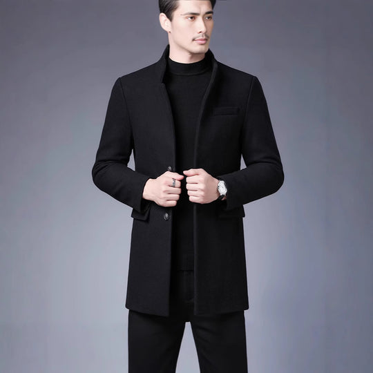 Herren moderner Wollmantel mit Stehkragen EB