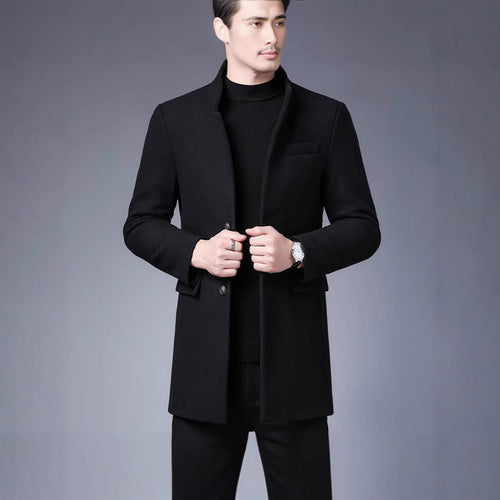 Herren moderner Wollmantel mit Stehkragen EB