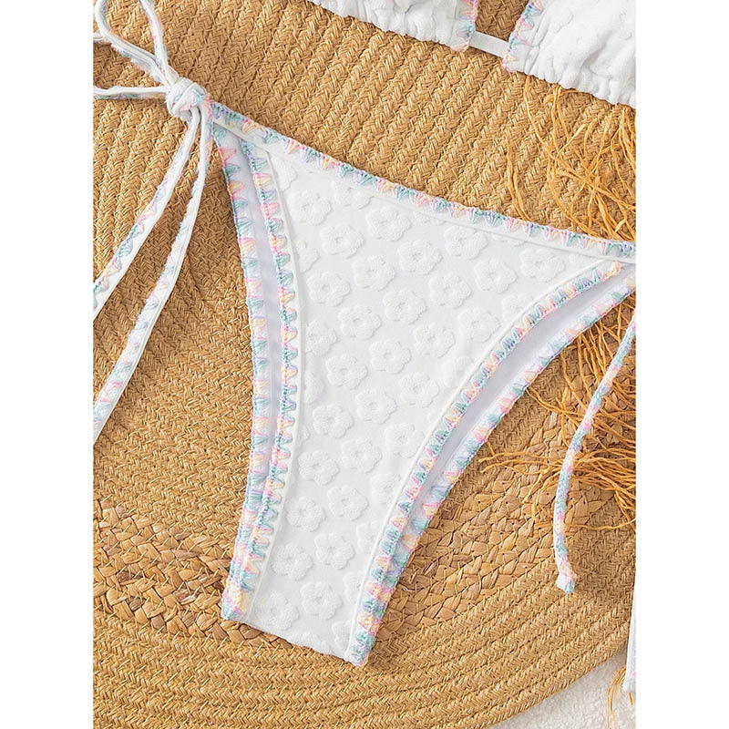 Damen Triangel-Bikini mit verstellbaren Bindebändern und raffinierter Textur EB