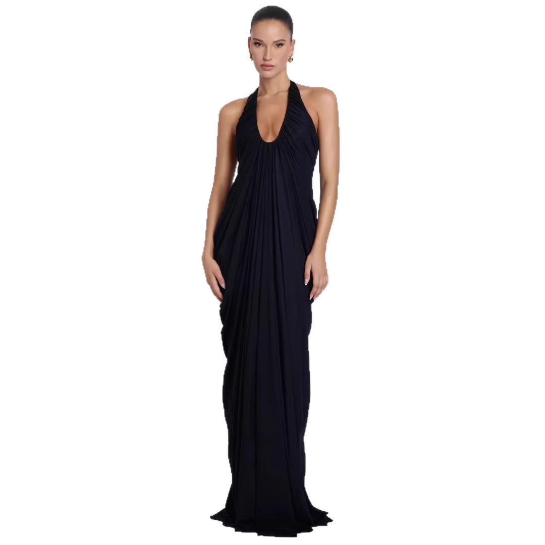 Damen Elegantes Maxikleid mit tiefem V-Ausschnitt und fließendem Drapé EB