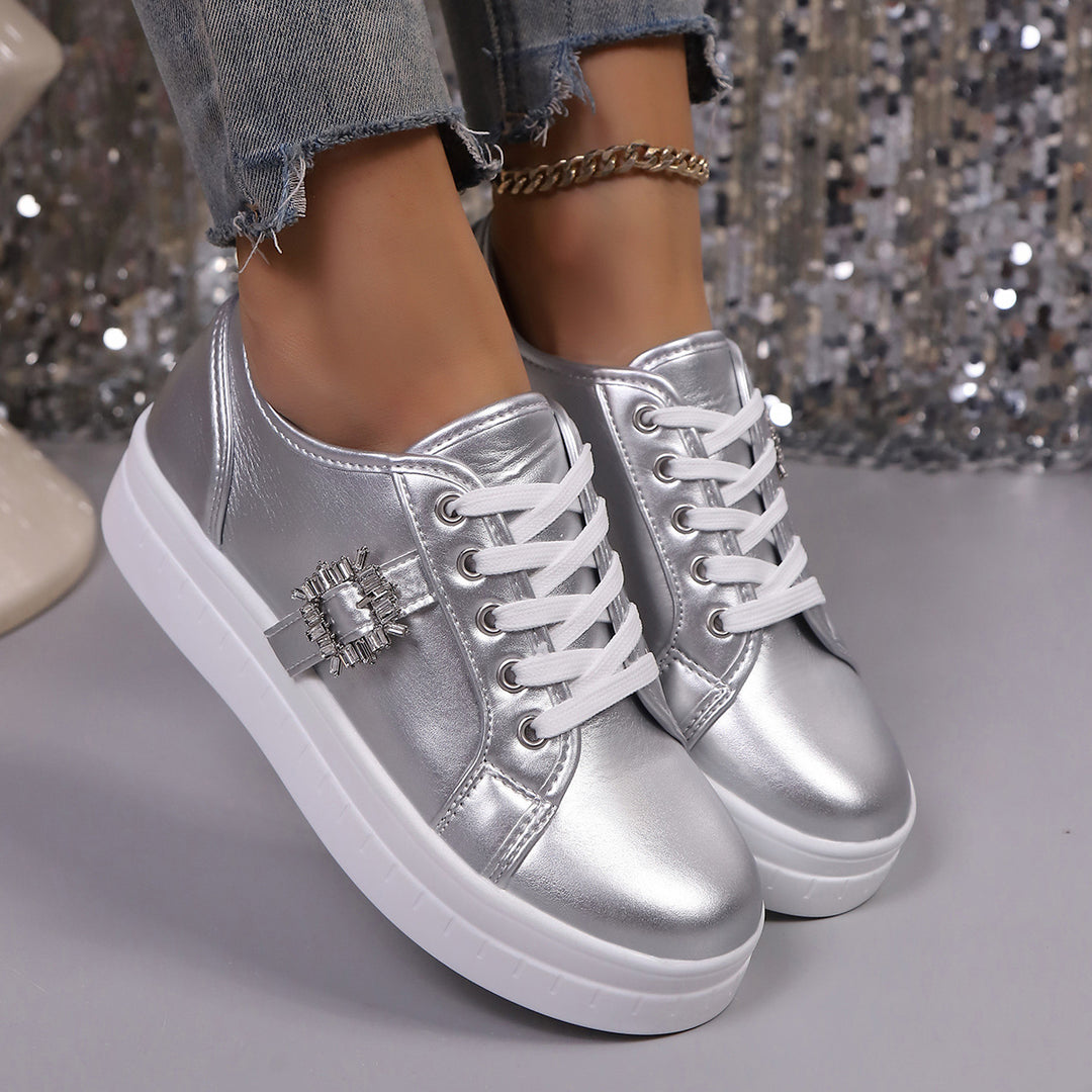 Damen modische Plateausneakers aus hochwertigem mit dekorativem Kristallbesatz EB