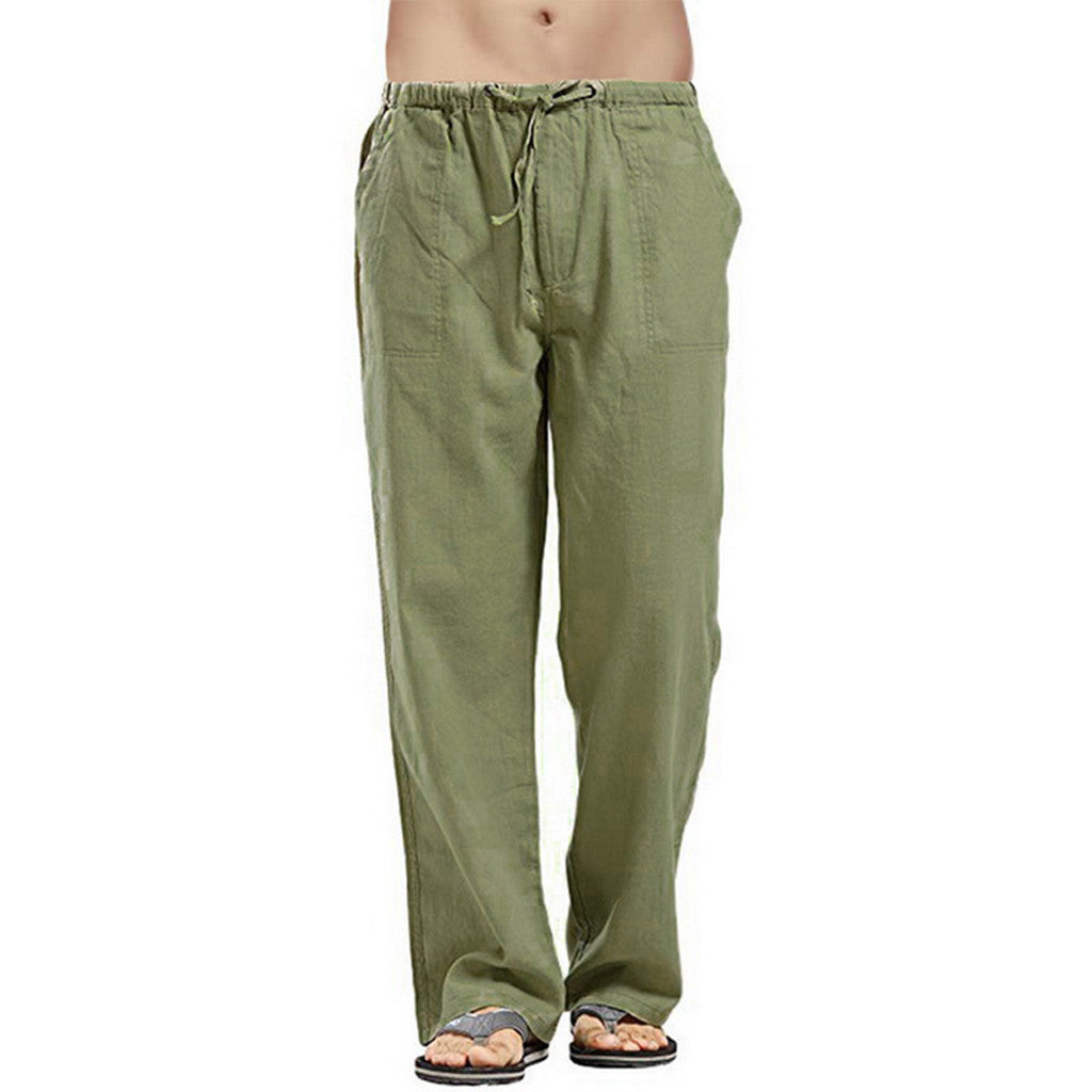 Herren nan lockere Leinenhose mit Tunnelzugbund und geradem Bein EB