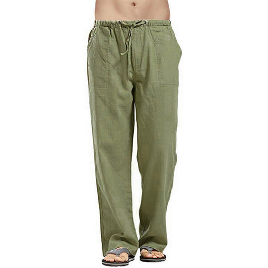 Herren nan lockere Leinenhose mit Tunnelzugbund und geradem Bein EB