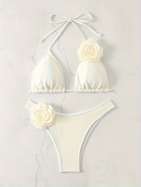 Damen Sexy Triangel-Bikini mit Blumendetails EB