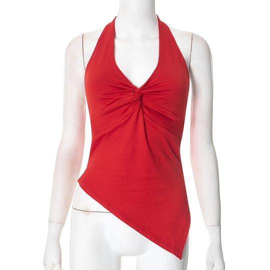 Damen lässiges Trägershirt mit asymmetrischer Naht und raffiniertem Twist EB