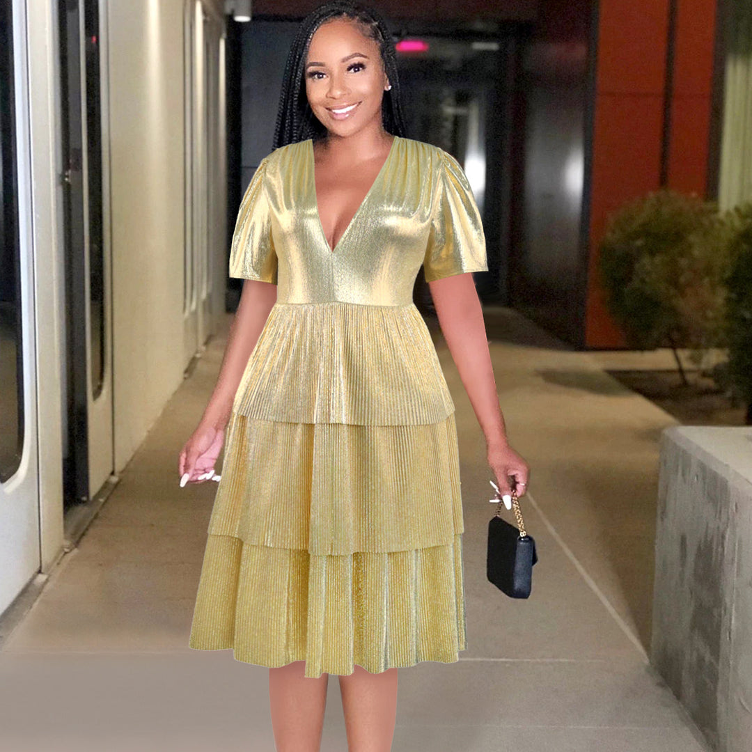 Damen Glänzendes Abendkleid mit voluminösem Rüschendesign EB