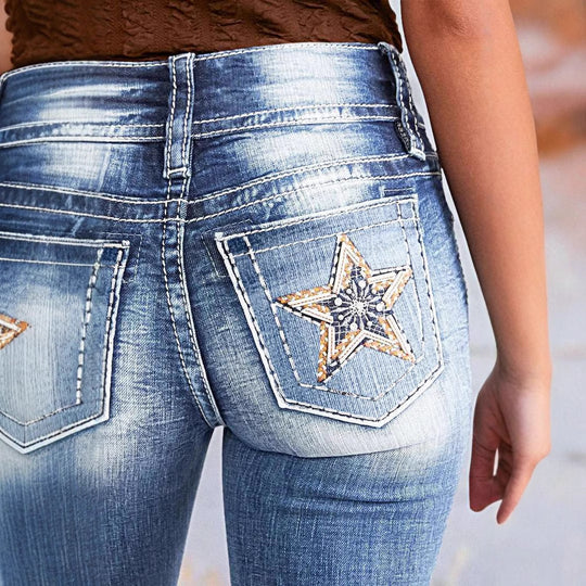 Damen Bootcut Jeans mit auffälligen Rückentaschen EB