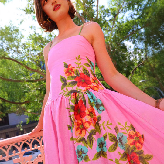 Damen Maxikleid mit floralem Drapierungsdesign und ankle bared Trägern EB