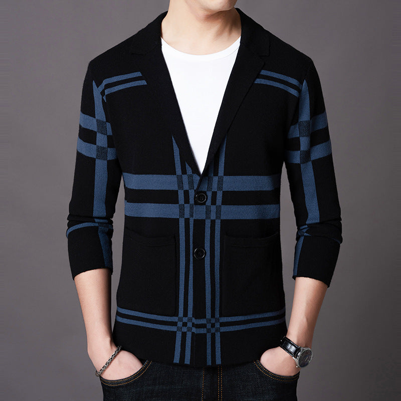Herren eleganter Strickblazer mit modernem Karomuster EB
