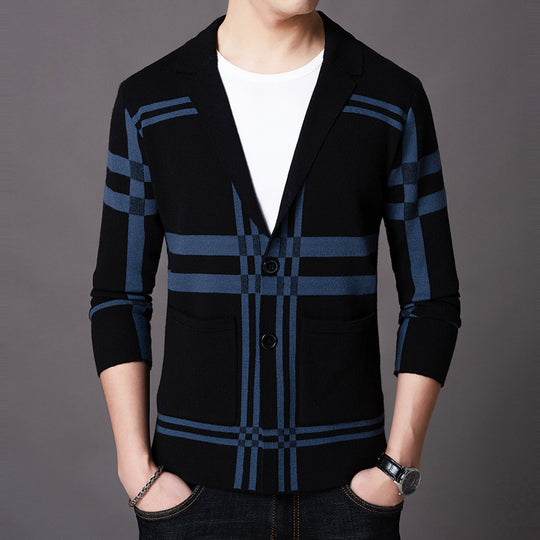 Herren eleganter Strickblazer mit modernem Karomuster EB