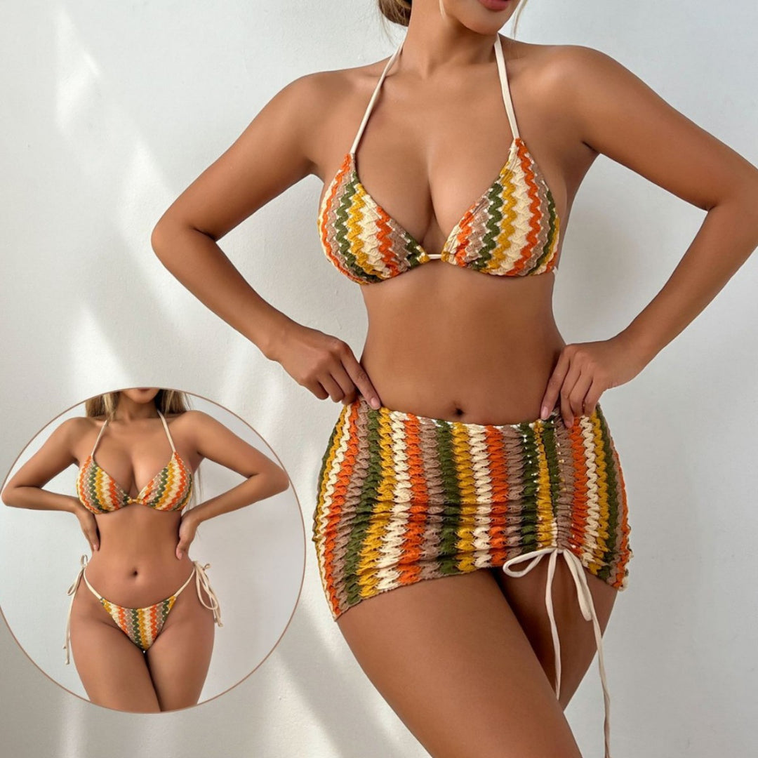 Damen Bunt gestreiftes Bikini-Set EB