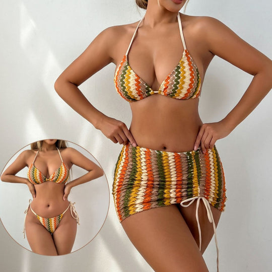Damen Bunt gestreiftes Bikini-Set EB