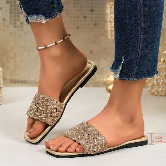 Damen glamouröse Badesandalen mit funkelnder Zierapplikation und komfortablem Fußbett EB