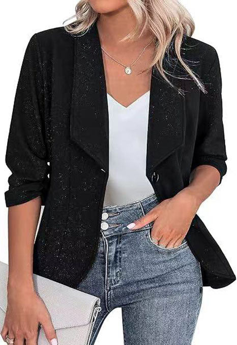 Damen Glitzer Blazerjacke mit femininer Silhouette und elegantem Revers EB