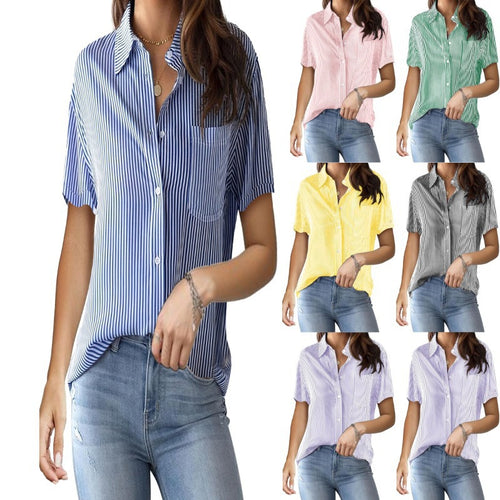 Damen Kurzarmbluse mit elegantem Streifenmuster und bequemen Schnitt EB