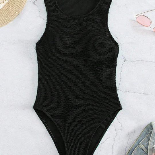 Damen hochgeschnittener, sportlicher Badeanzug mit strukturiertem Design EB
