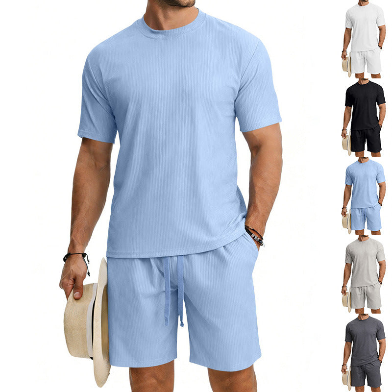 Herren nan Kurzarmshirt- und Bermudakombination aus geripptem Jersey mit elastischem Tunnelzugbund EB