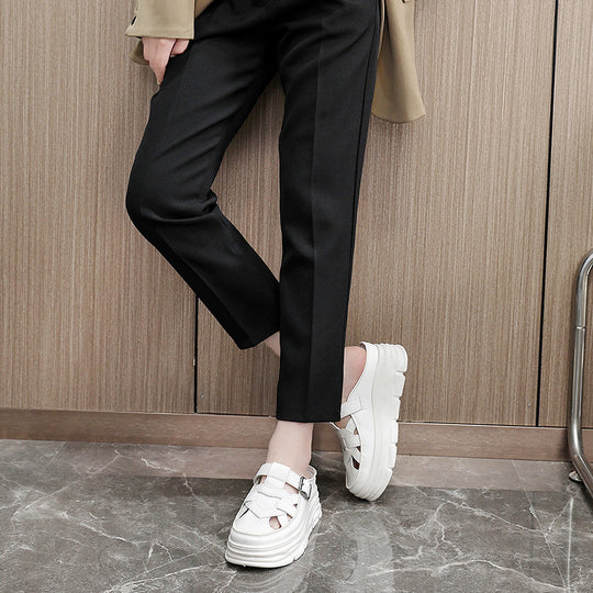 Damen Platform Mules mit modischem Schnallen-Design und atmungsaktivem Obermaterial EB