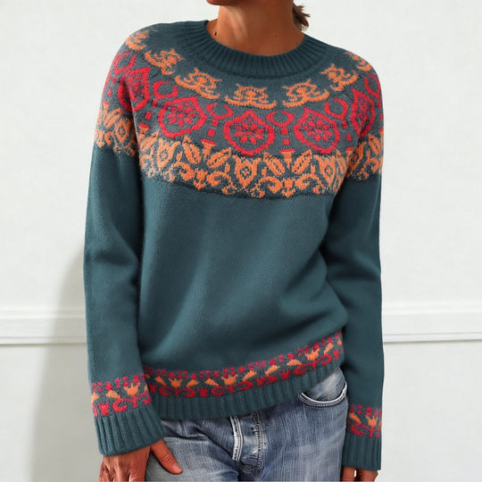 Damen nan Norwegerpullover aus Wollmix mit Rundhalsausschnitt und traditionellem Fair-Isle-Yoke EB