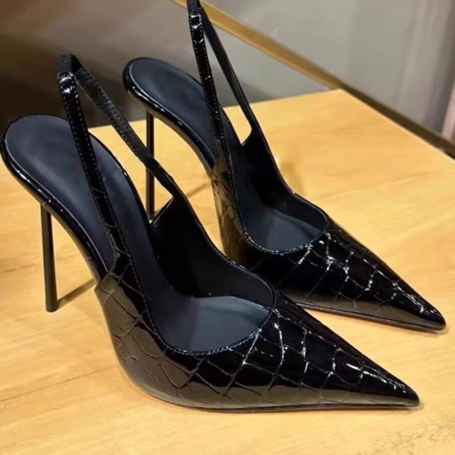 Damen spitze Slingback-Pumps mit glänzender Oberfläche EB
